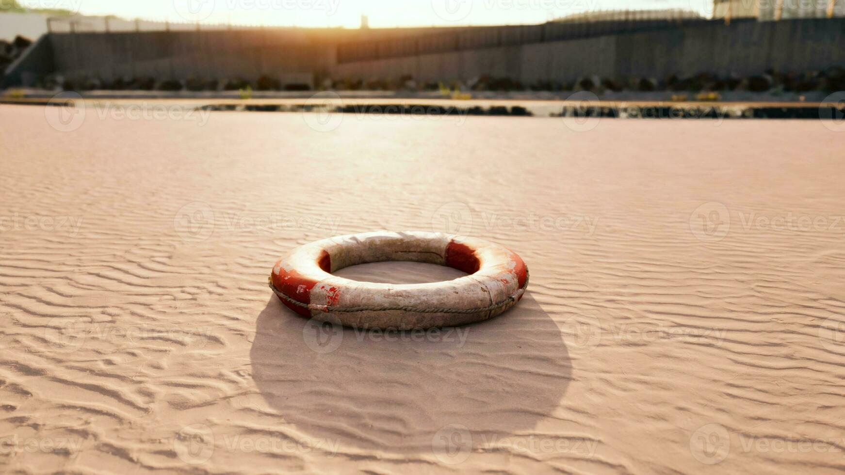 livboj på de stad strand på solnedgång foto