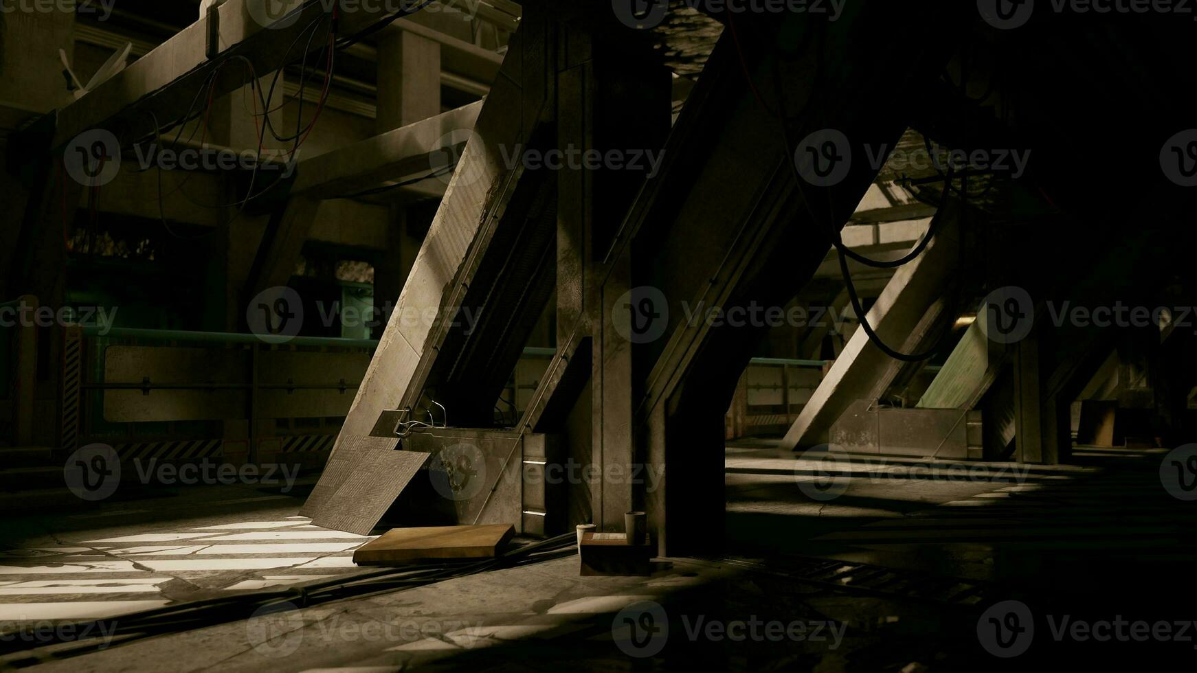en vagt belyst hall med trappa ledande upp till den i en mörk betong interiör foto