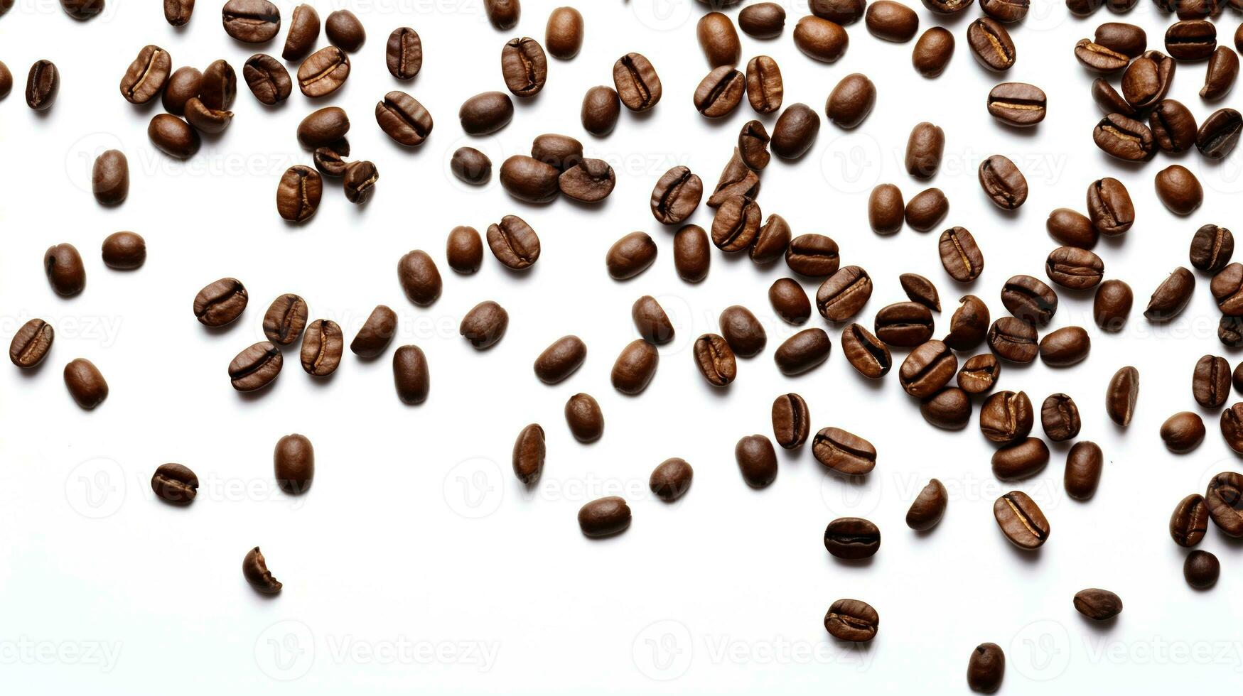 ai genererad kaffe bönor flygande isolerat på de vit bakgrund foto