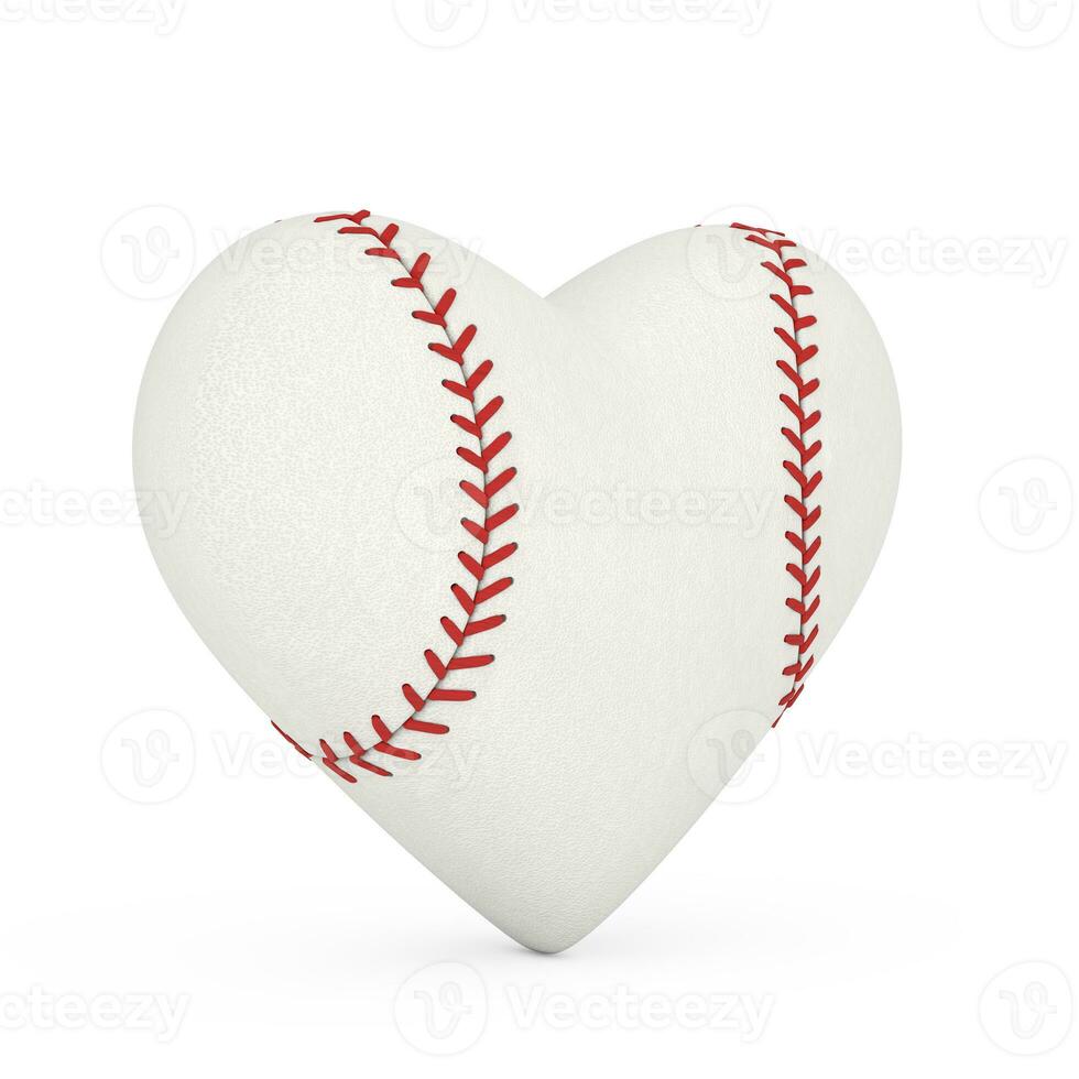 vit baseboll boll i form av hjärta. 3d tolkning foto