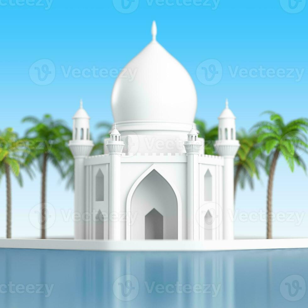 vit islamic moské och minaret byggnad. 3d tolkning foto