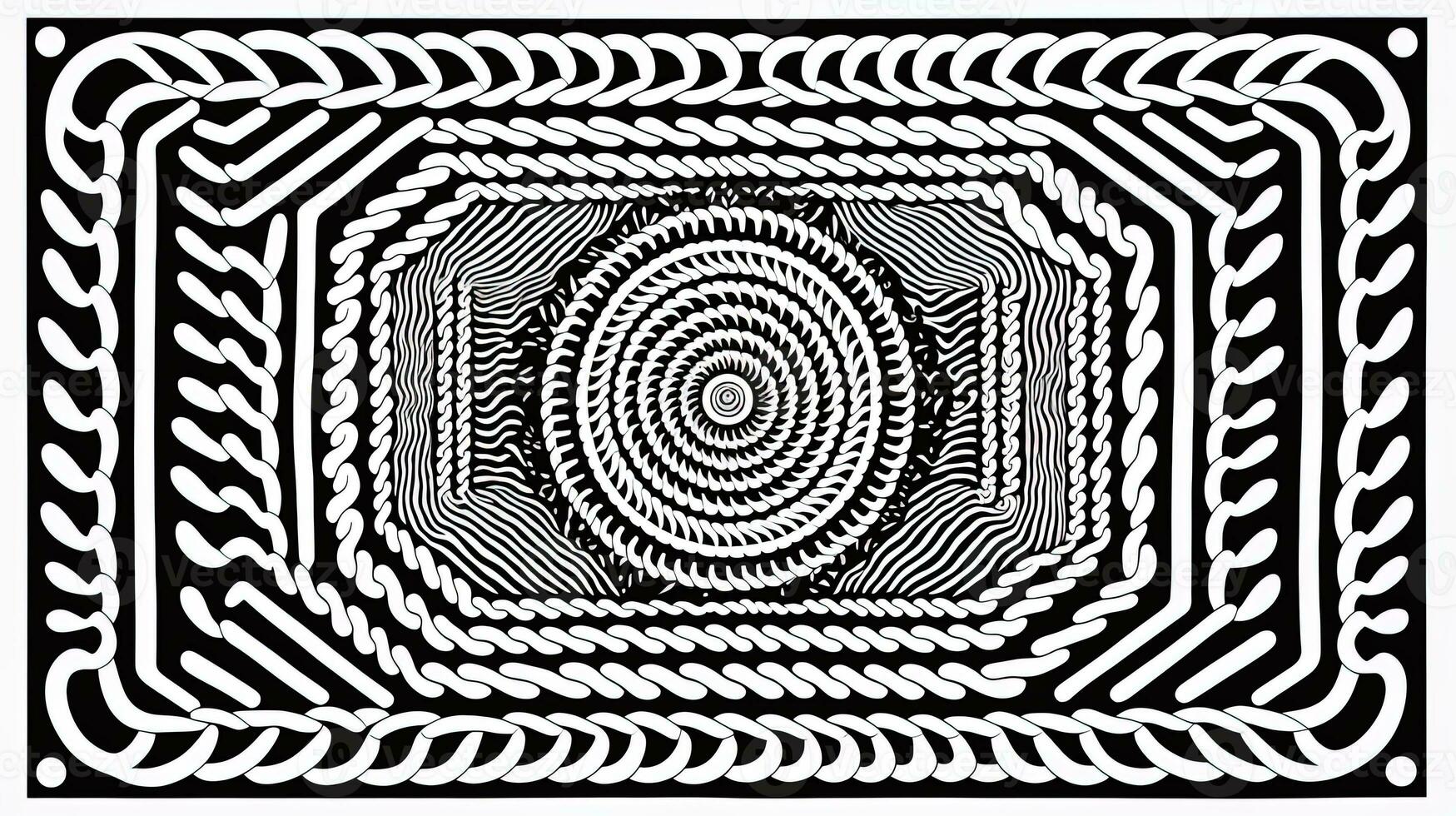 ai genererad generativ ai, overkligt svart och vit bakgrund, abstrakt optisk illusion, trippy psychedelic årgång mitten århundrade modern geometrisk mönster foto