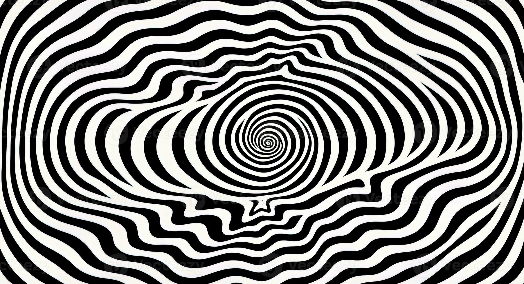 ai genererad generativ ai, overkligt svart och vit bakgrund, abstrakt optisk illusion, trippy psychedelic årgång mitten århundrade modern geometrisk mönster foto