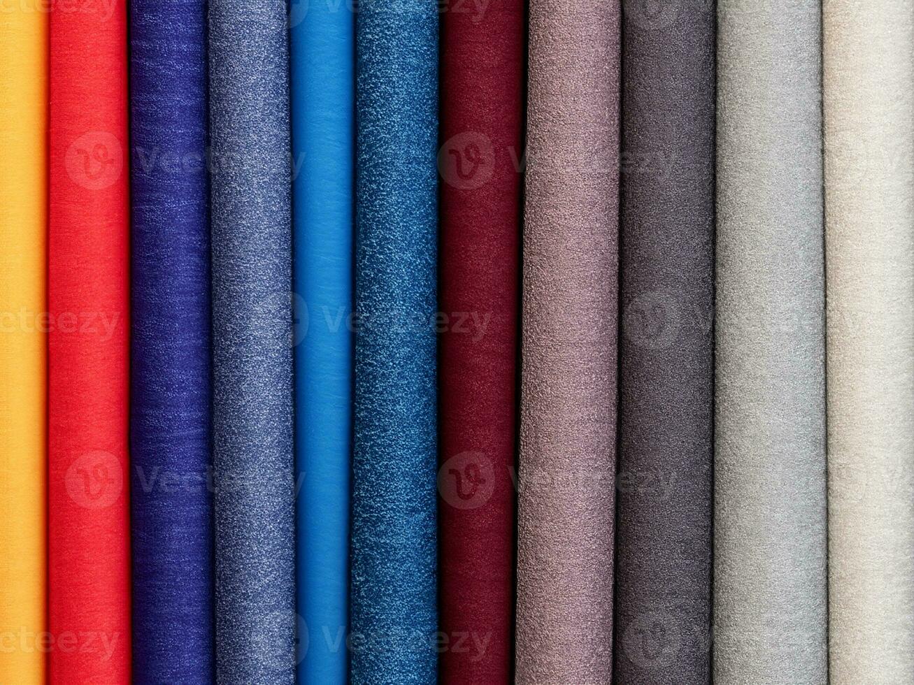 färgrik tyg prover av textil- för möbel foto