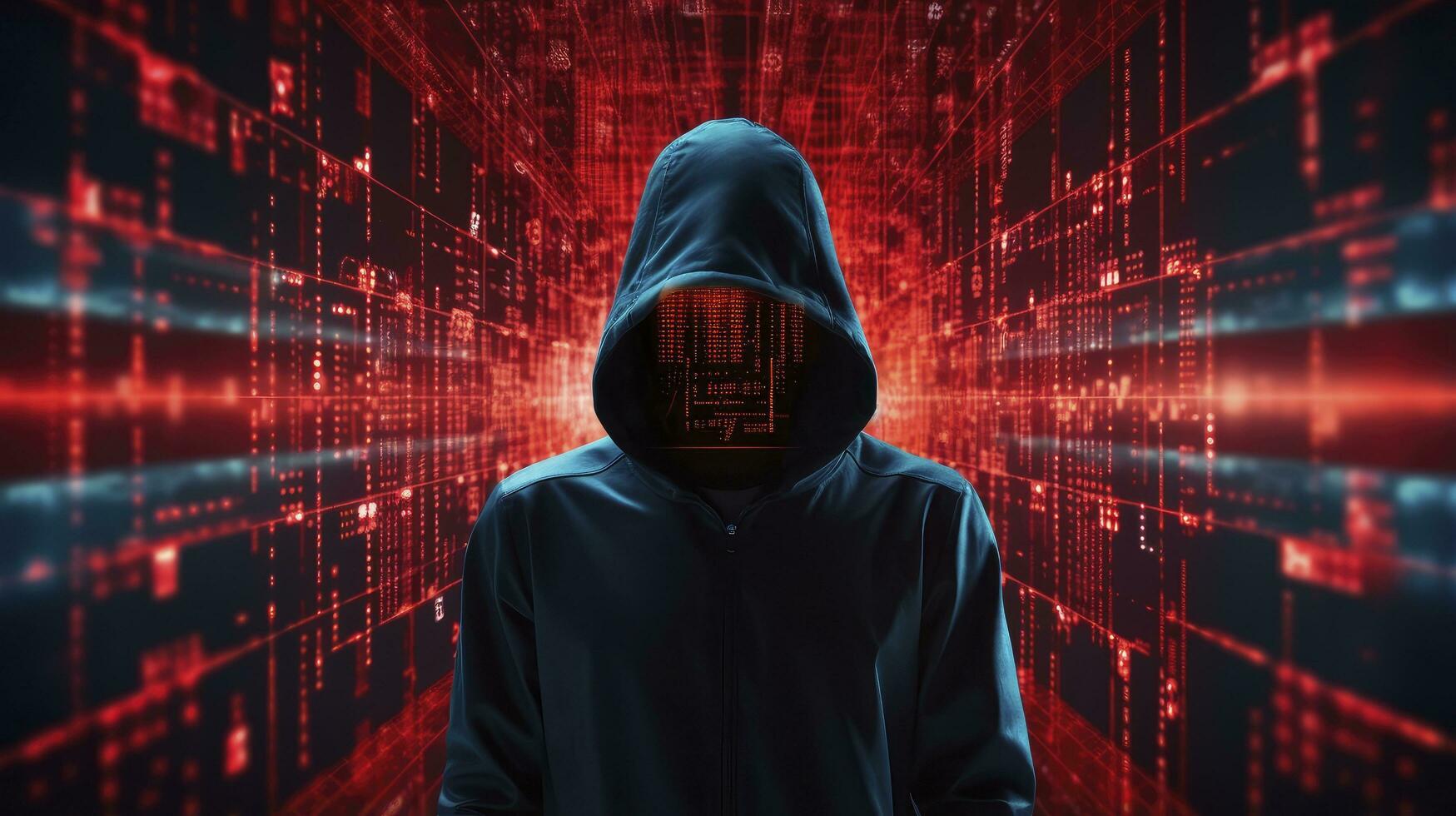 ai genererad avslöjande de anonym hacker. digital intrig, osynlig hot. ai genererad foto