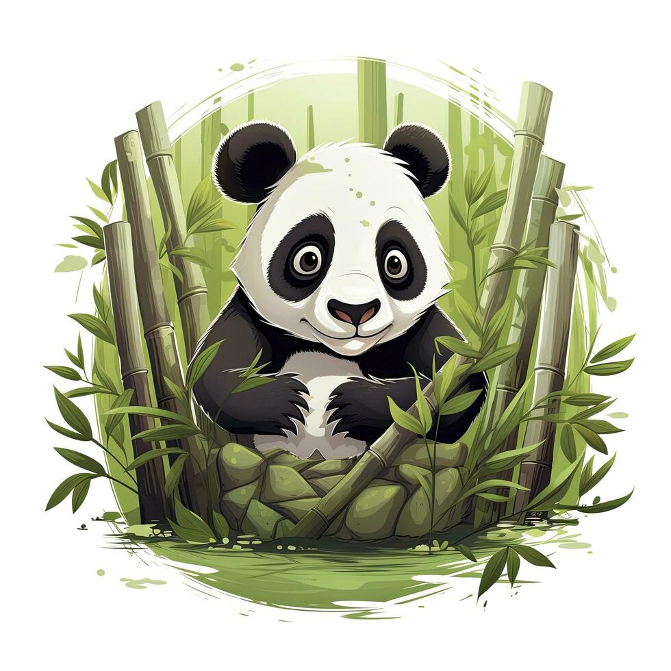 ai genererad söt panda i de mitten av en bambu skog. t-shirt design. ai genererad foto