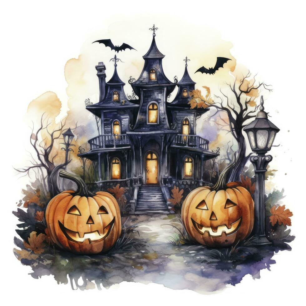 ai genererad vattenfärg halloween illustration på vit bakgrund. ai genererad foto