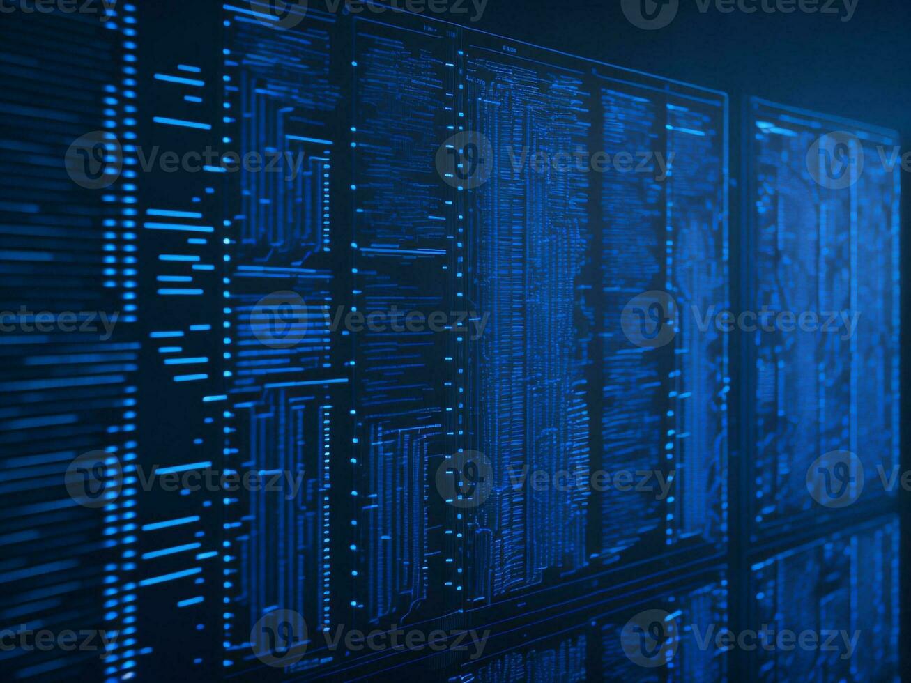 ai genererad digital cyberrymden med partiklar och digital data nätverk anslutningar. hög hastighet förbindelse och data analys teknologi digital abstrakt bakgrund begrepp. 3d tolkning foto