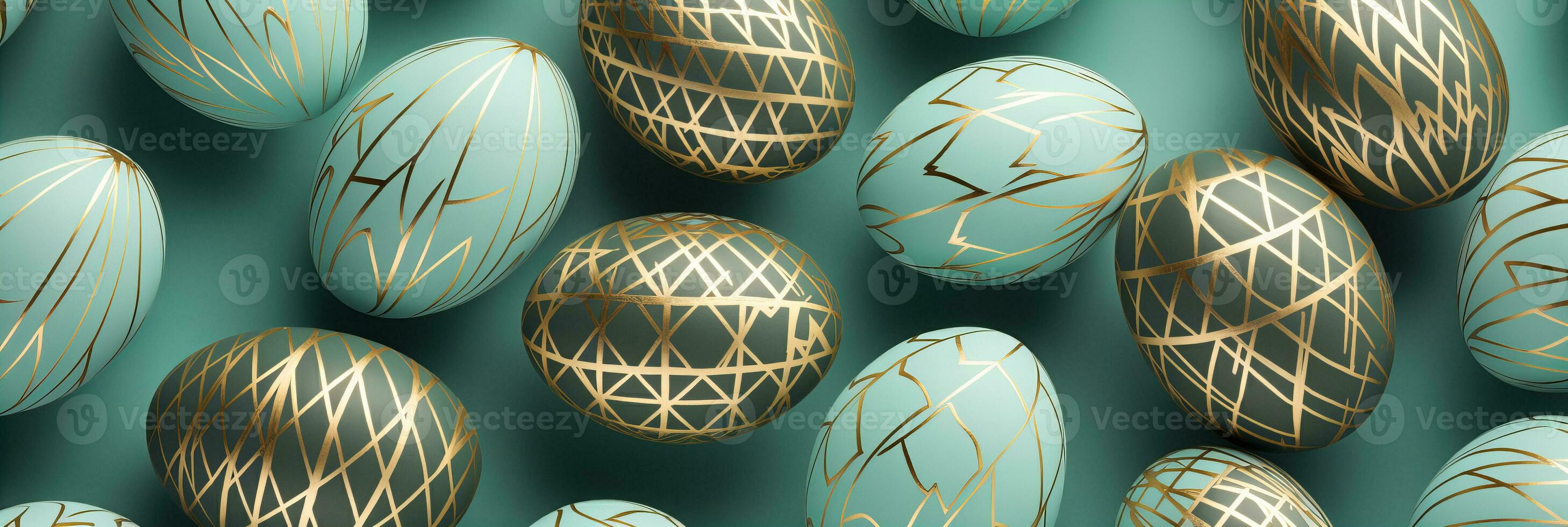 ai genererad hand målad dekorerad påsk ägg mönster platt lägga vit och guld färger, modern foto