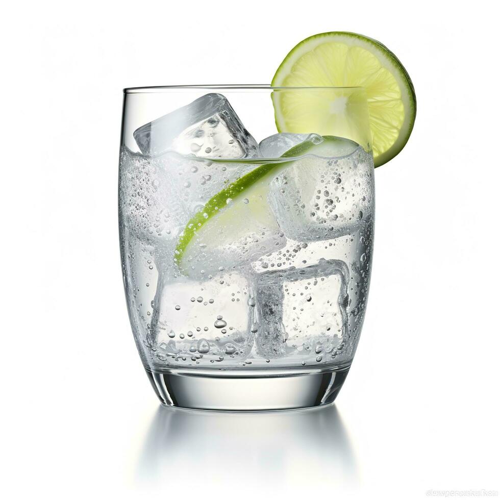 ai genererad gin tonic glas av vatten med is isolerat på vit bakgrund. ai genererad foto