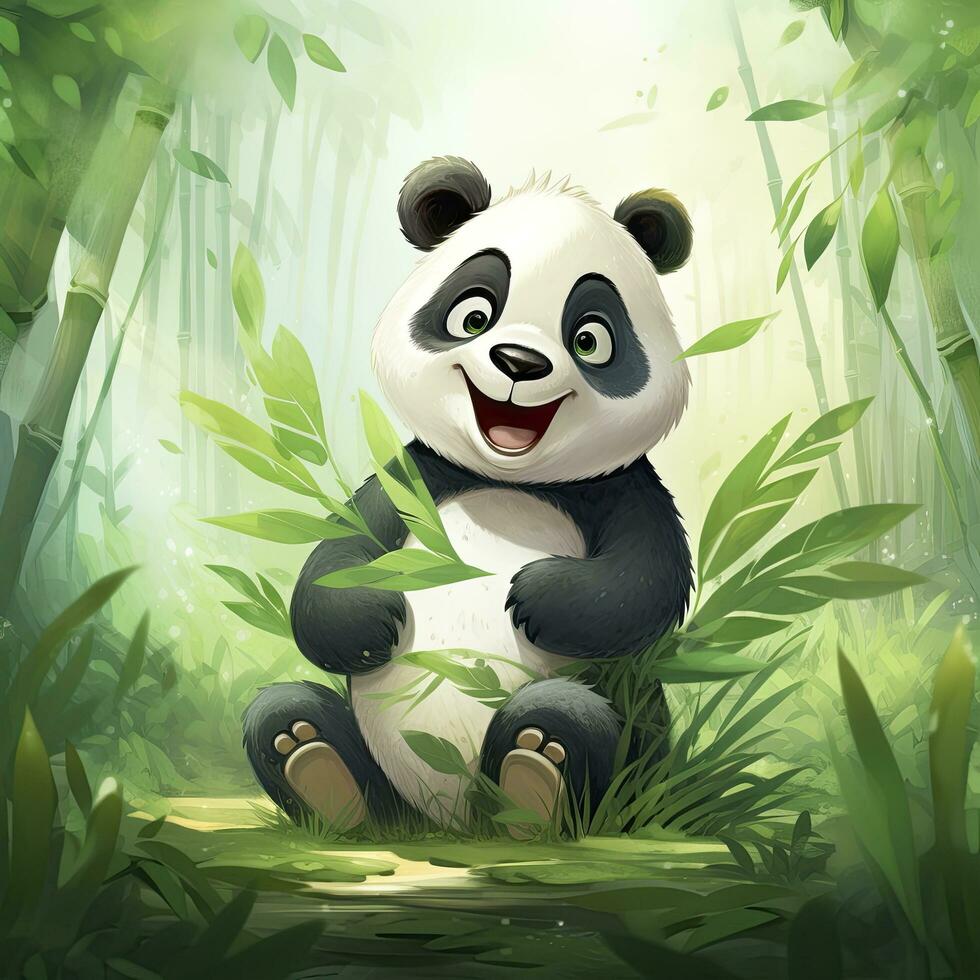 ai genererad söt panda i de mitten av en bambu skog. t-shirt design. ai genererad foto