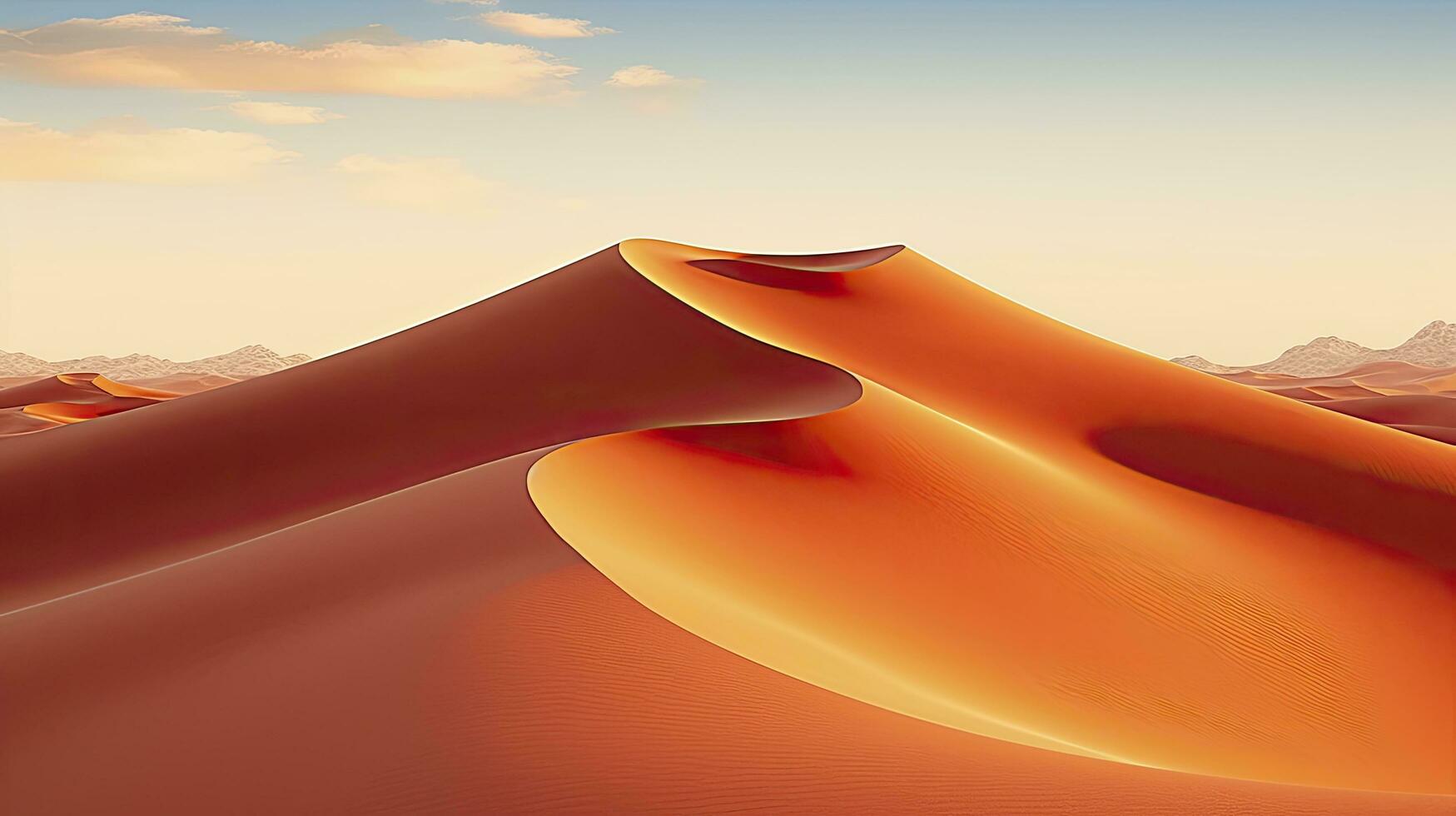 ai genererad öken- med magisk sandstrand och sanddyner som inspiration för exotisk äventyr i torr klimat. ai genererad. foto