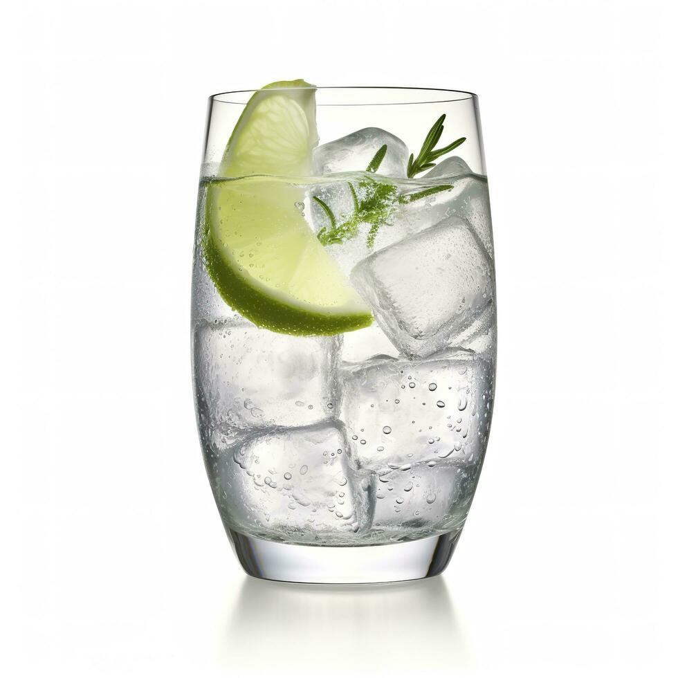 ai genererad gin tonic glas av vatten med is isolerat på vit bakgrund. ai genererad foto