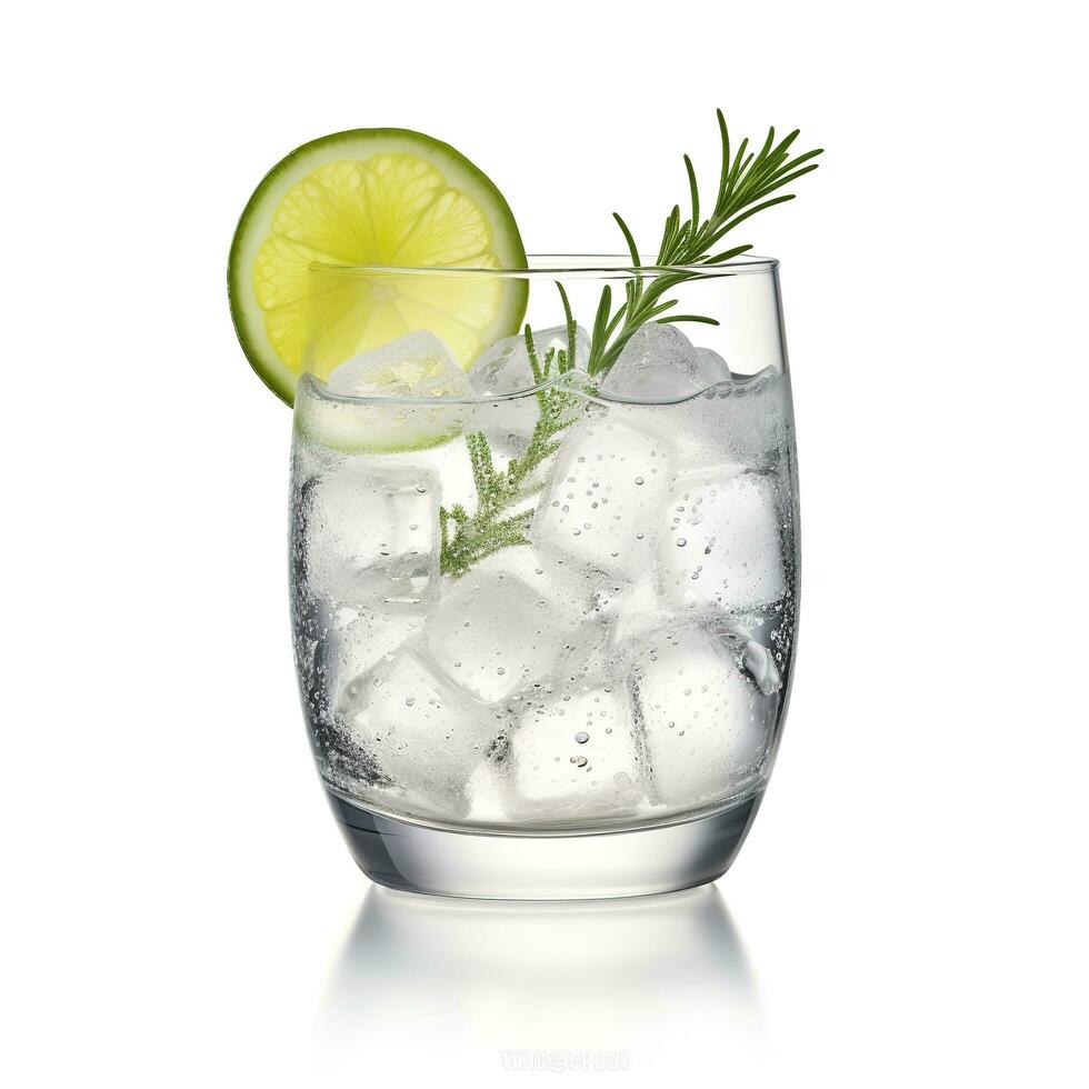 ai genererad gin tonic glas av vatten med is isolerat på vit bakgrund. ai genererad foto