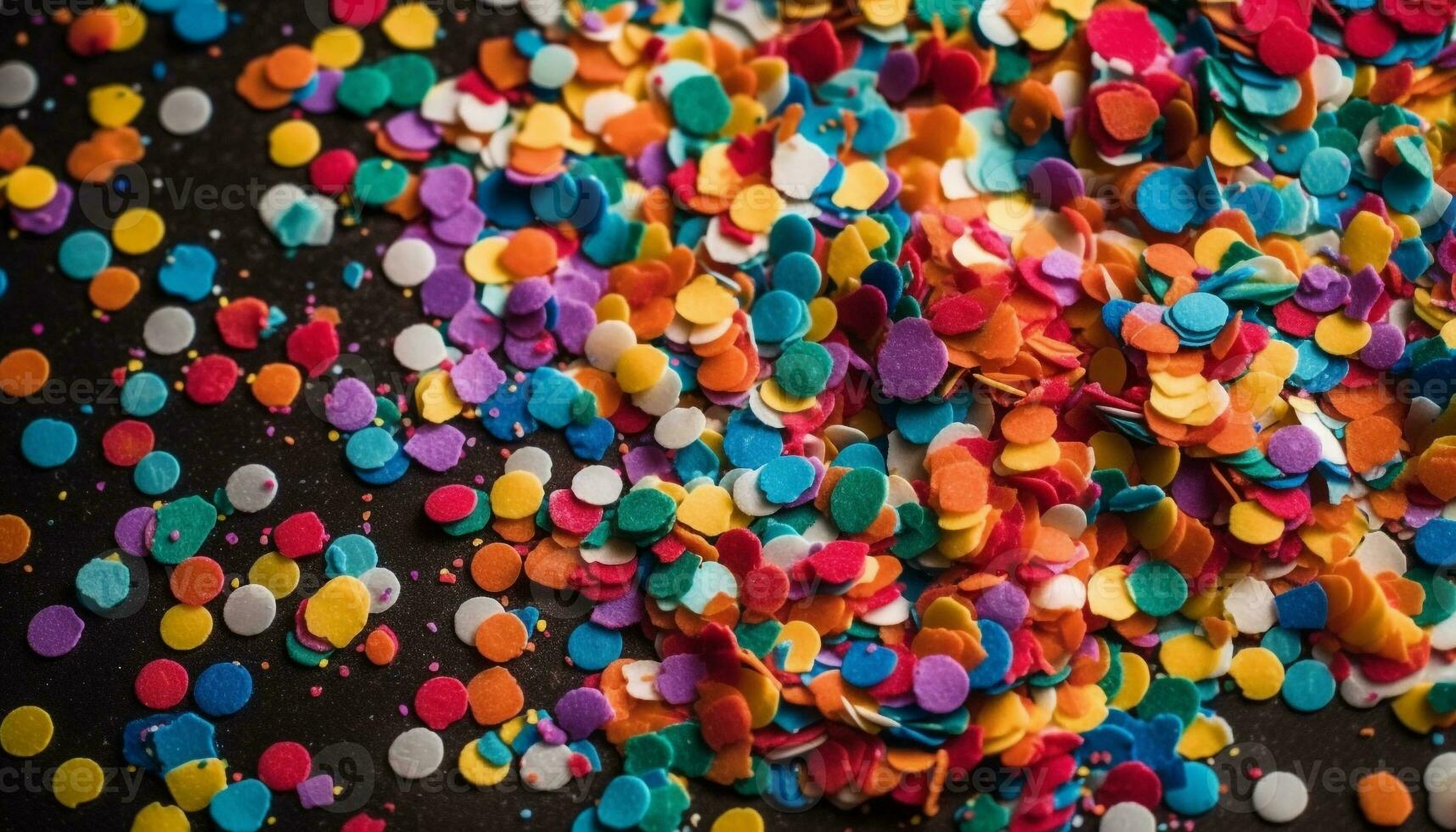 ai genererad mång färgad konfetti dekoration skapar en vibrerande, skinande, roligt firande genererad förbi ai foto