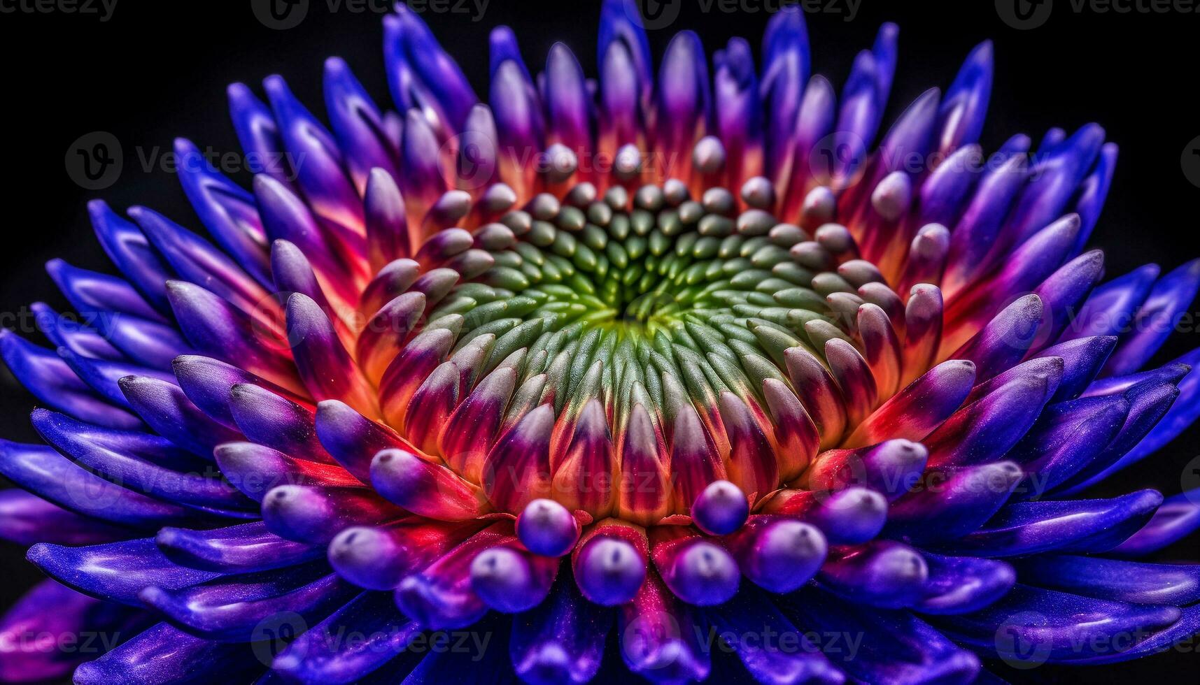 ai genererad stänga upp av en vibrerande, mång färgad daisy i en formell trädgård genererad förbi ai foto