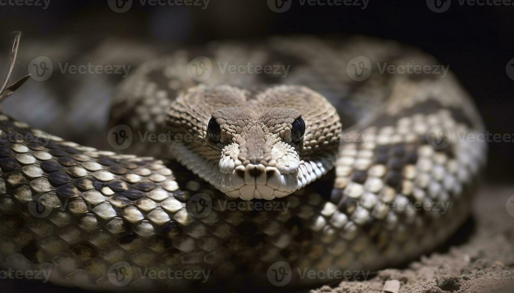 ai genererad orm stänga upp, farlig huggorm med giftig tunga i de vild genererad förbi ai foto