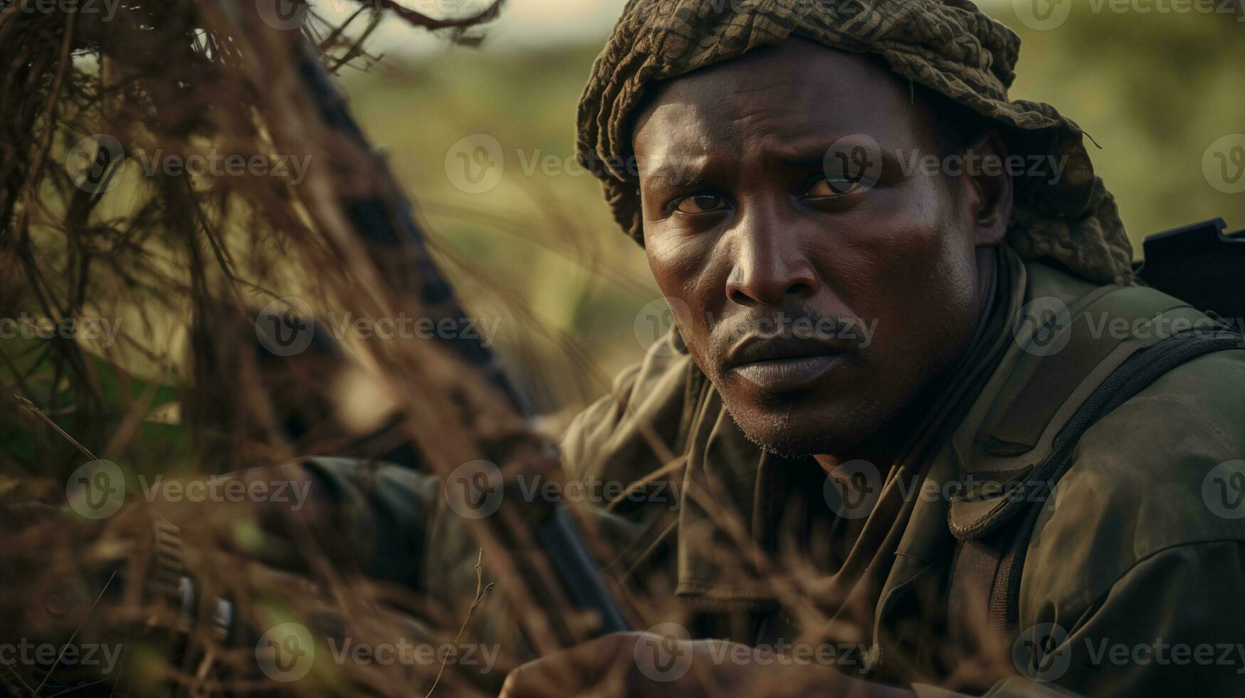 ai genererad soldat liggande i bakhåll ai genererad foto