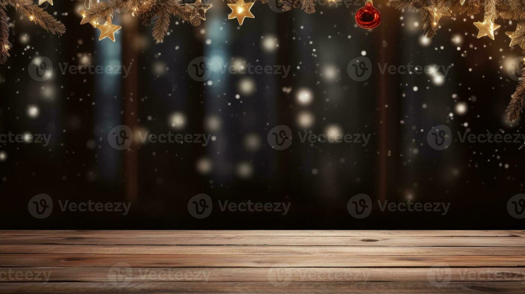 ai genererad tömma trä- tabell med jul tema i bakgrund foto