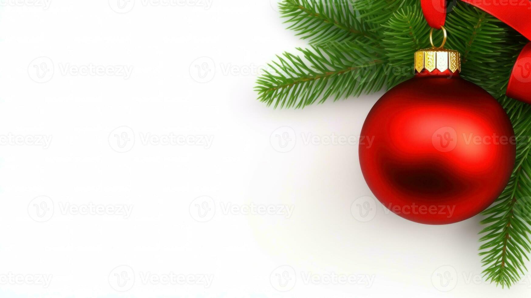 ai genererad en röd jul prydnad hängande från en jul träd, ai foto