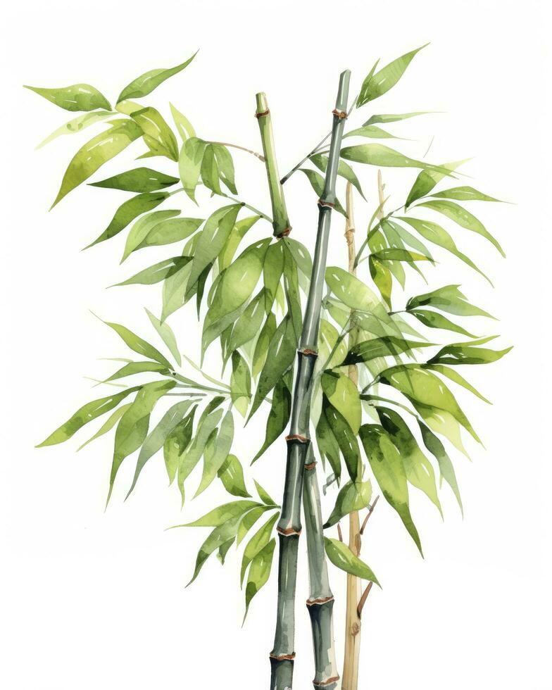 ai genererad vattenfärg bambu ClipArt isolerat på vit bakgrund. ai genererad foto