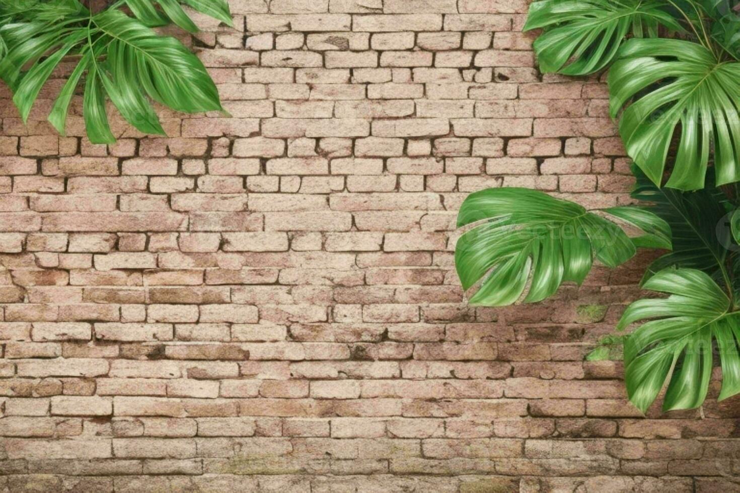 ai genererad tömma vägg bakgrund med tropisk löv foto