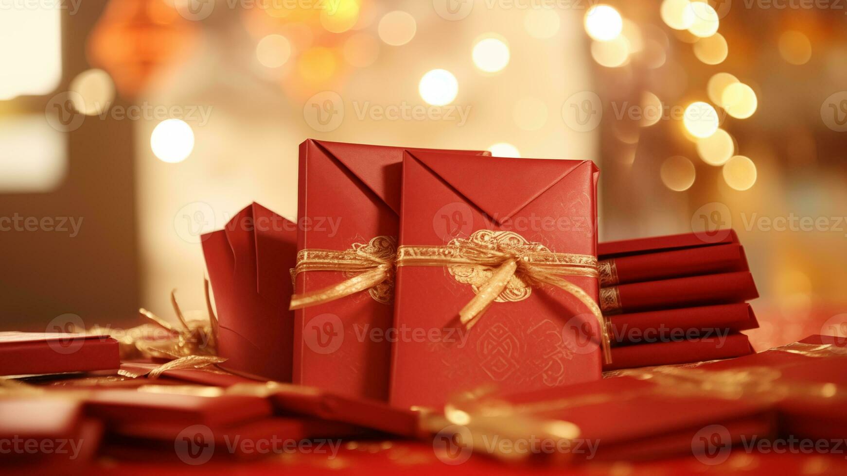 ai genererad kinesisk ny år firande med röd kuvert och familj traditioner foto