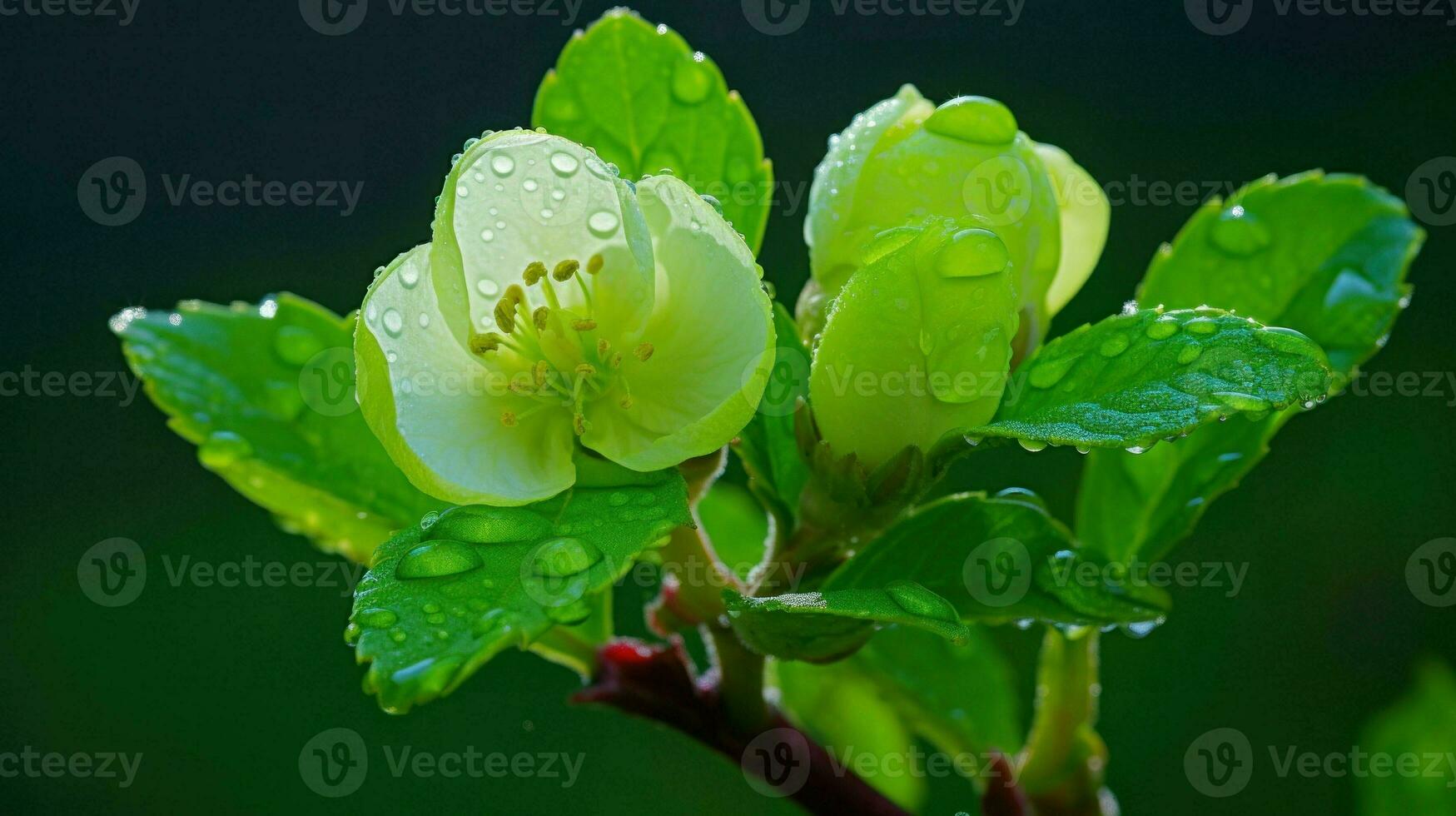 ai genererad en grön träd den där visas de friskhet och vitalitet av natur med gnistrande vatten droppar på dess grenar. generativ ai foto