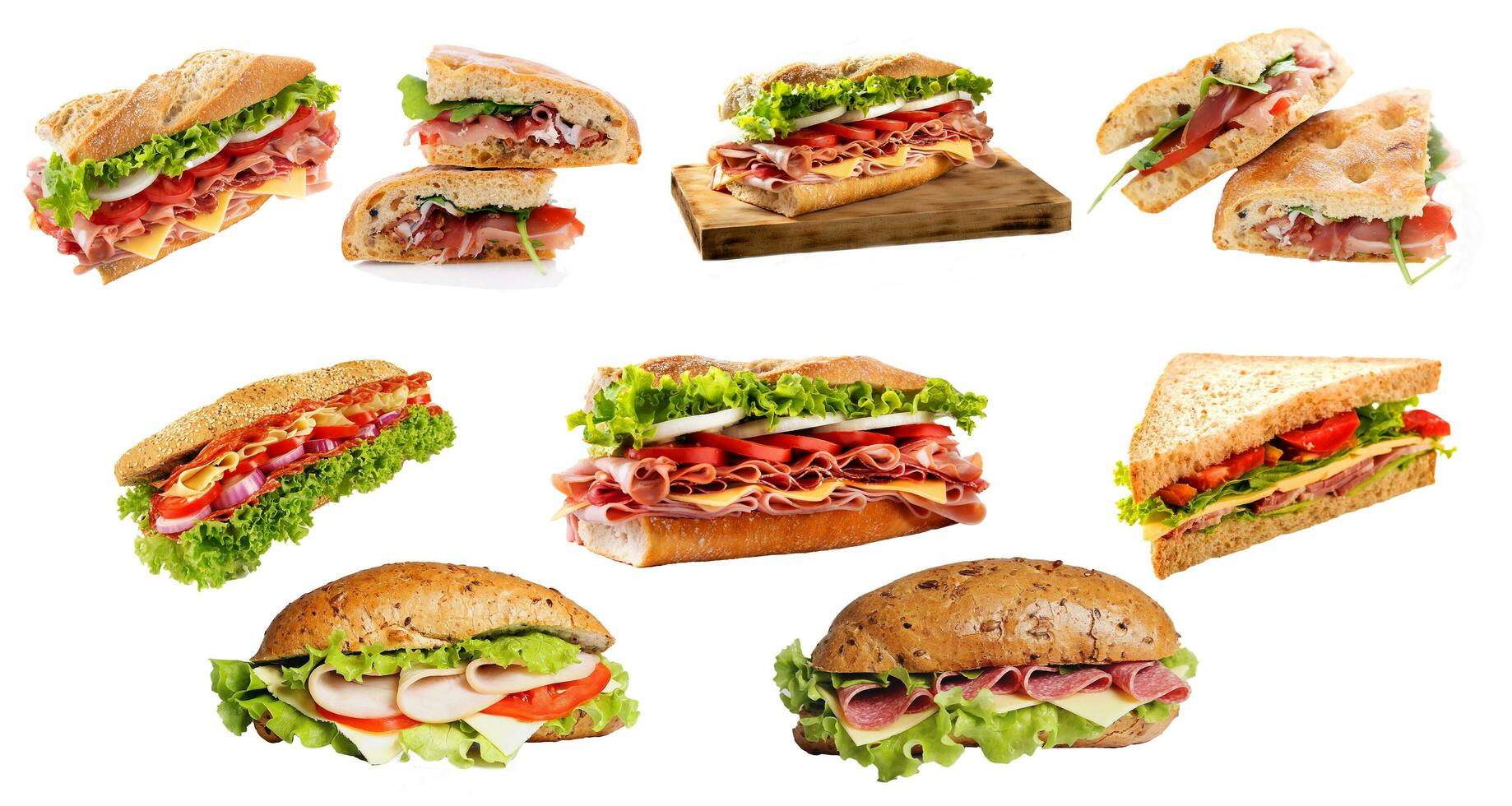 samling av annorlunda snabb mat smörgåsar foto