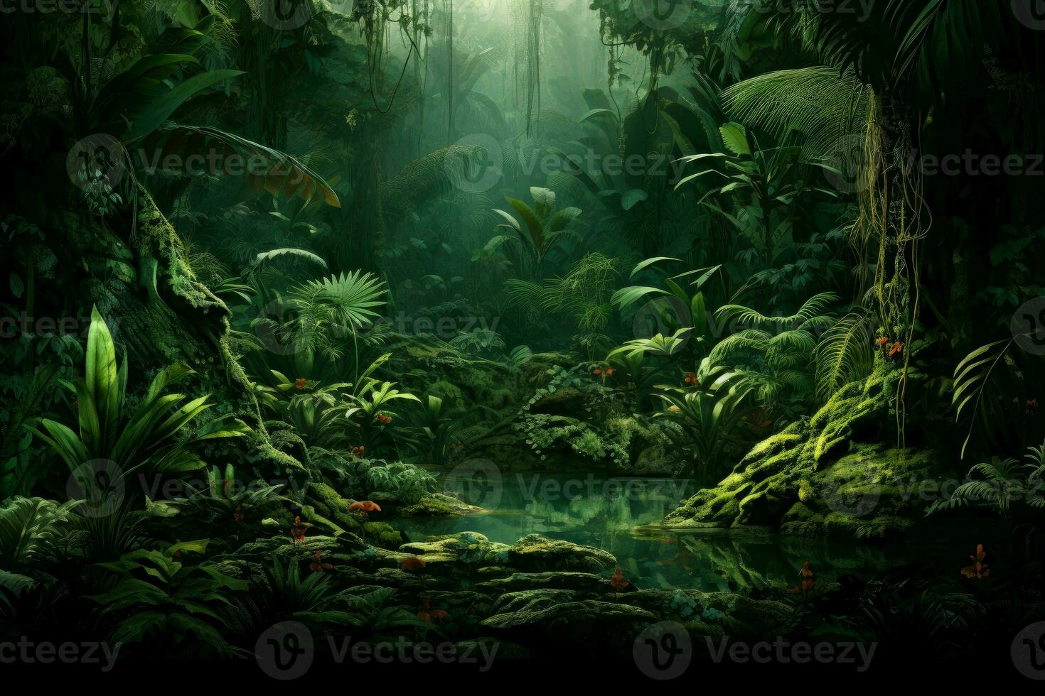 ai genererad vild grön förhistorisk djungel. generera ai foto