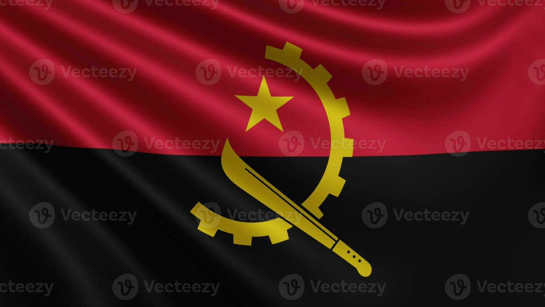 framställa av de angolan flagga fladdrar i de vind närbild, de nationell flagga av foto