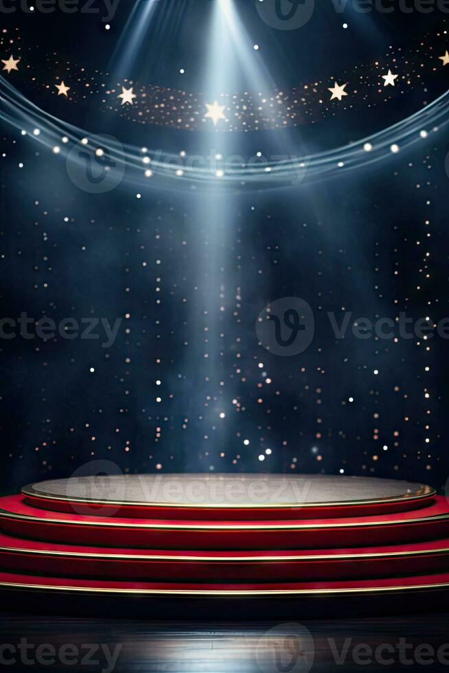 ai genererad presentation bakgrund med visa podium under spotlights foto