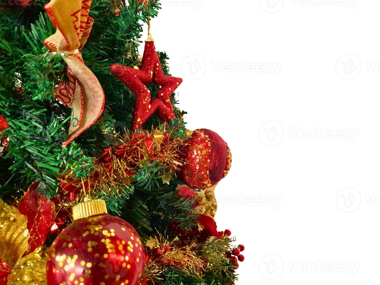 stänga upp jul träd med dekorationer, kopia Plats område foto