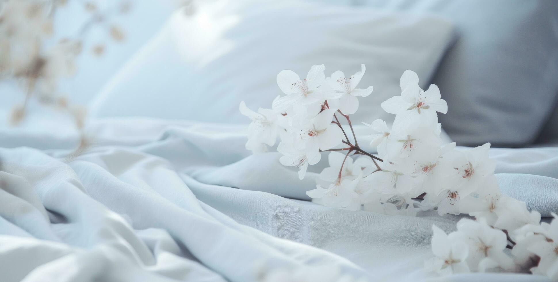 ai genererad bild av en säng med vit filtar, foto