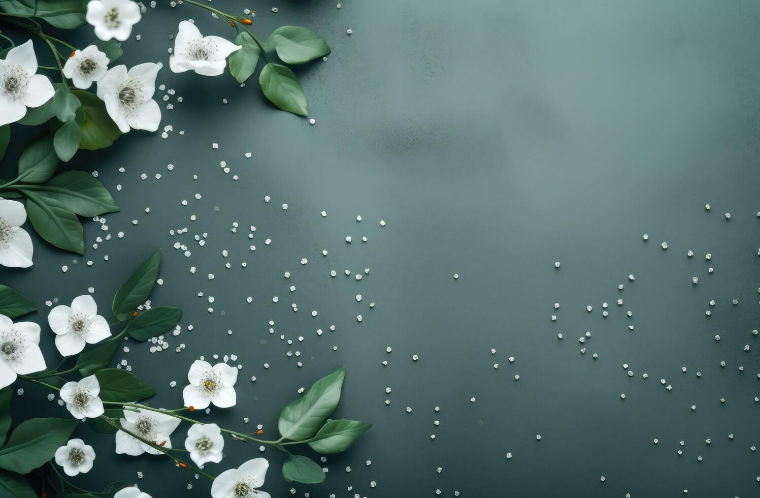 ai genererad blommor och löv på en grön bakgrund, foto