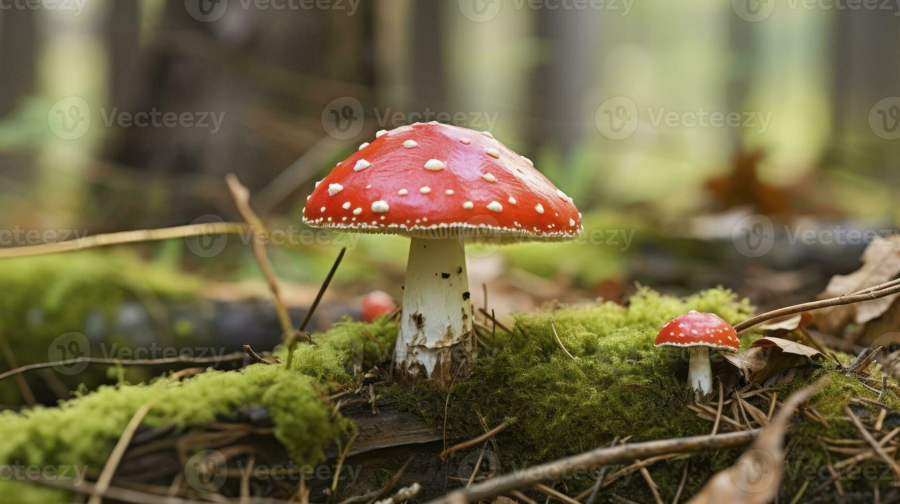 ai genererad mystisk än hotfull - förståelse de giftighet av de flyga agaric svamp i naturlig livsmiljöer foto