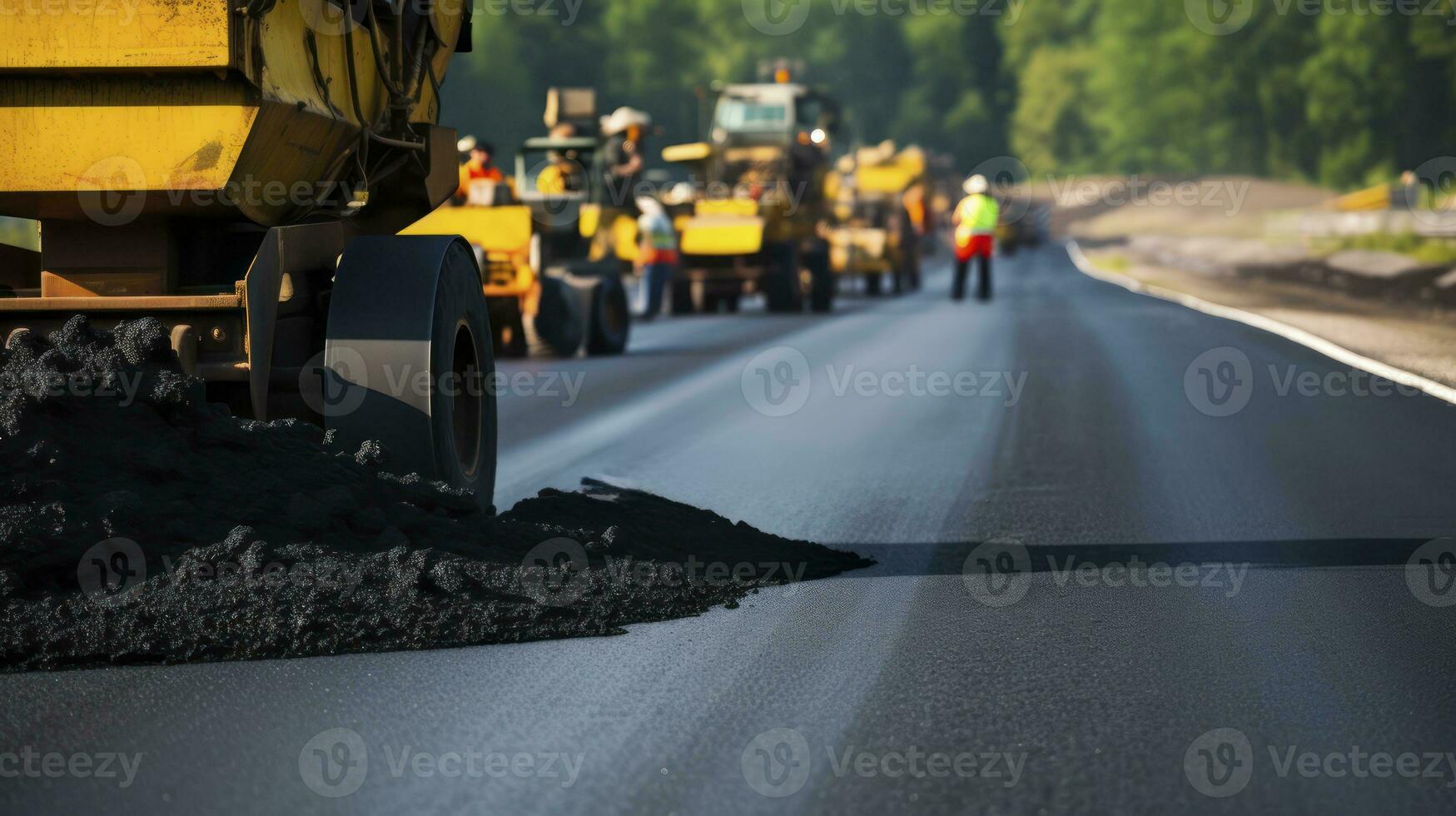 ai genererad väg asfalt Arbetar. ny asfalt väg. konstruktion Arbetar foto