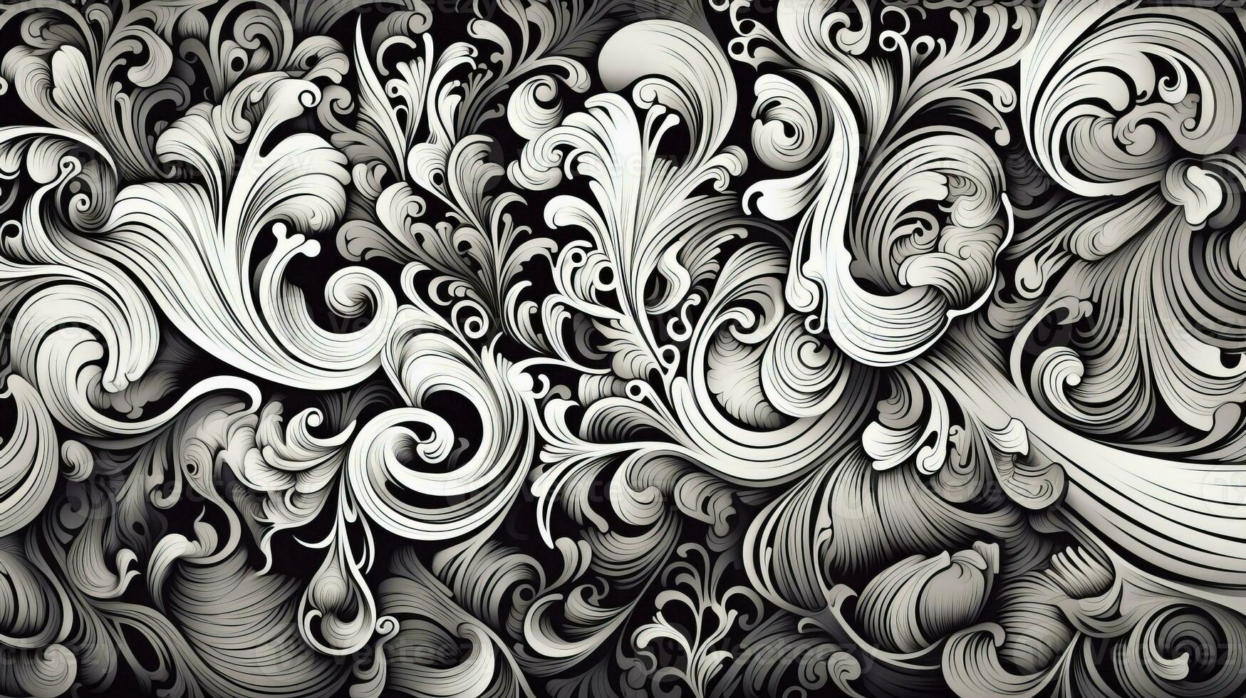 ai genererad abstrakt blommig mönster i svart och vit färger foto