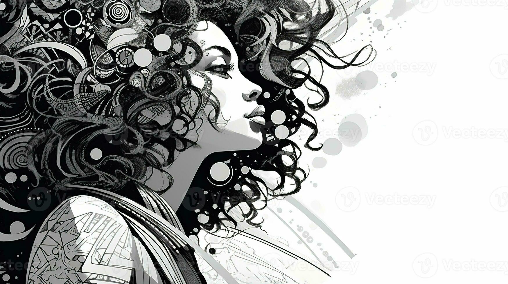 ai genererad kvinna ansikte i en svart och vit version. abstrakt geometrisk design foto