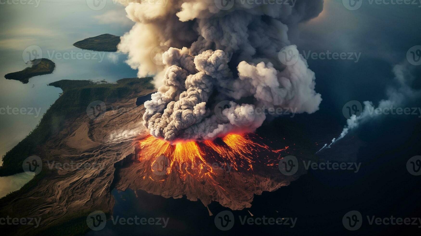 ai genererad scen av vulkan utbrott i naturlig miljö foto