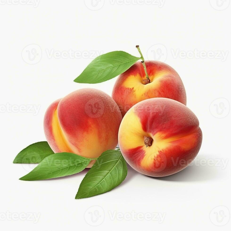 ai genererad persikor på vit bakgrund. färsk frukter. friska mat begrepp foto