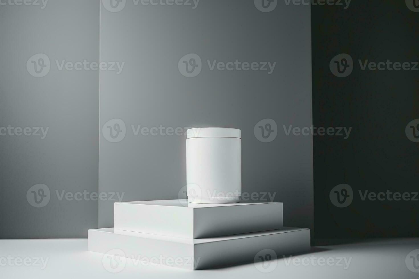 ai genererad minimal vit podium för produkt visa, grå Färg bakgrund 3d tolkning. ai genererad foto