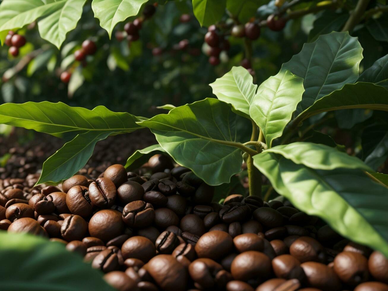 ai genererad kaffe bönor stänga upp för bakgrund. kaffe plantage foto