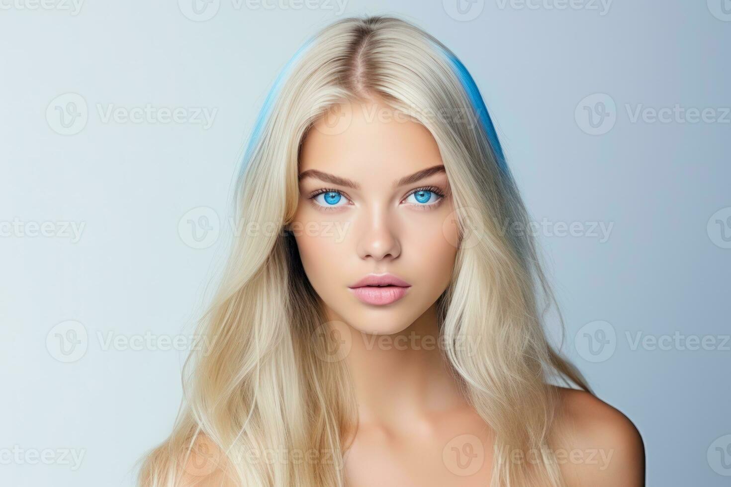 ai genererad ai generativ illustration av en blond skönhet modell mot vit bakgrund foto