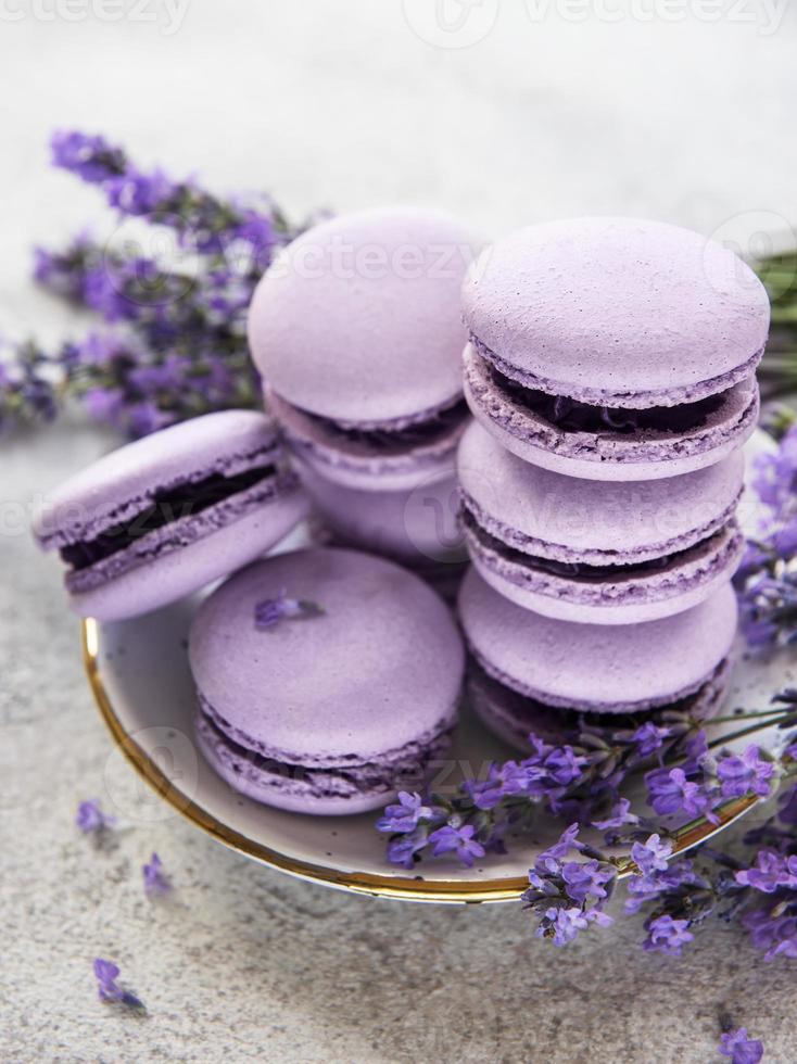 franska macarons med lavendelsmak foto