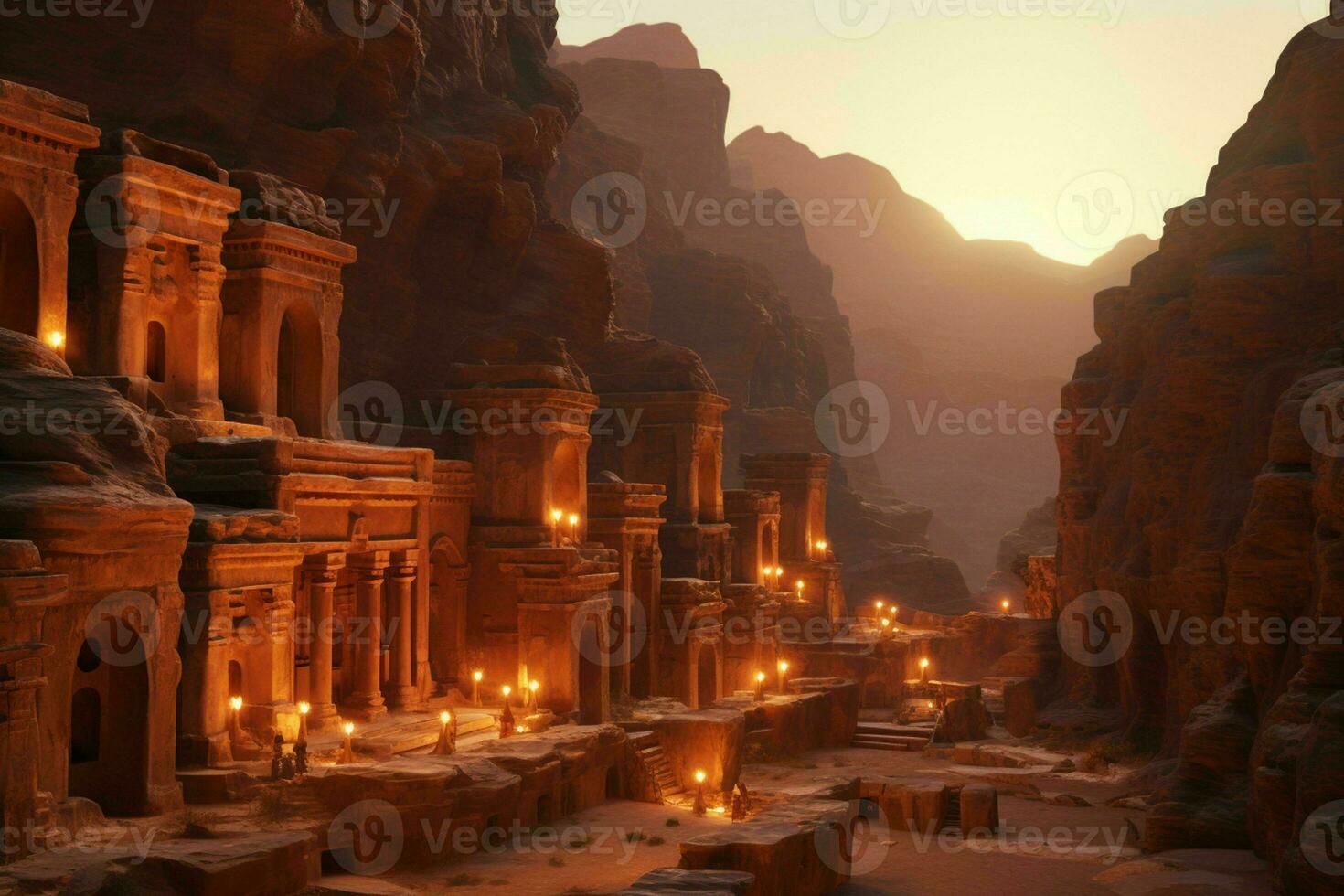 ai genererad de gammal stad av petra jordan upplyst förbi foto