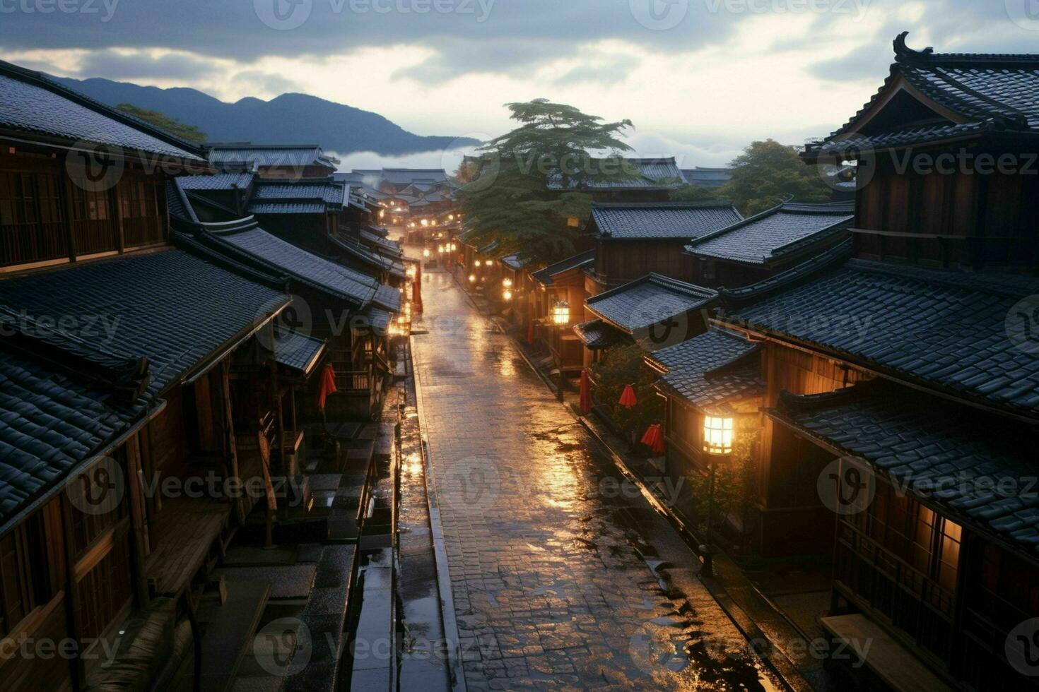 ai genererad de gammal stad av kyoto japan med traditionell foto