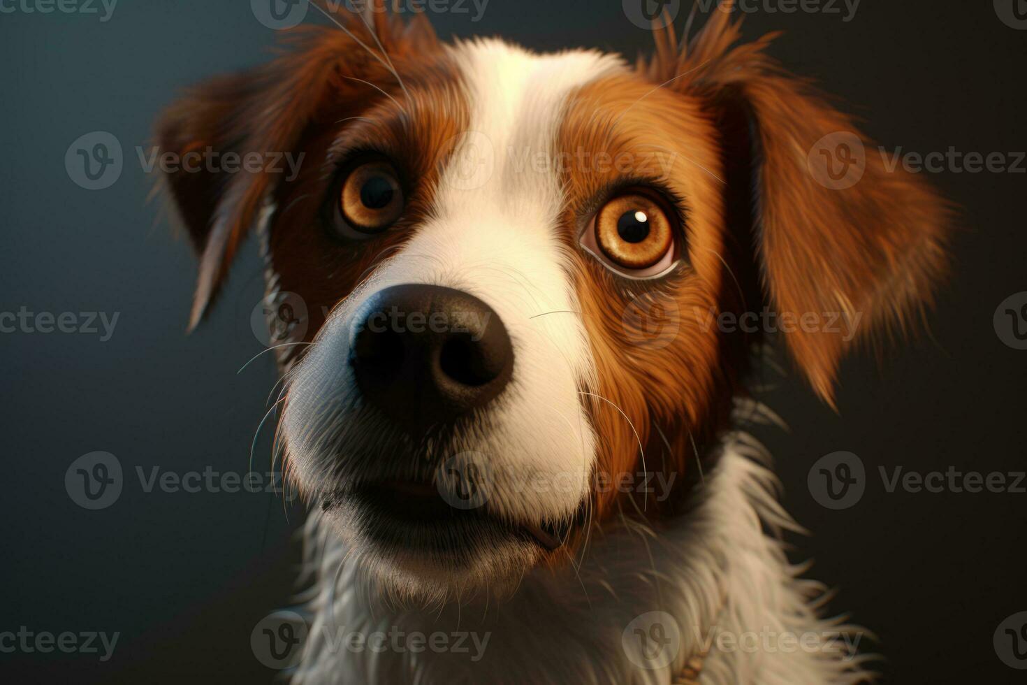 ai genererad söt rolig röd och vit hund med stor ögon. porträtt, huvud skott. ai genererad foto