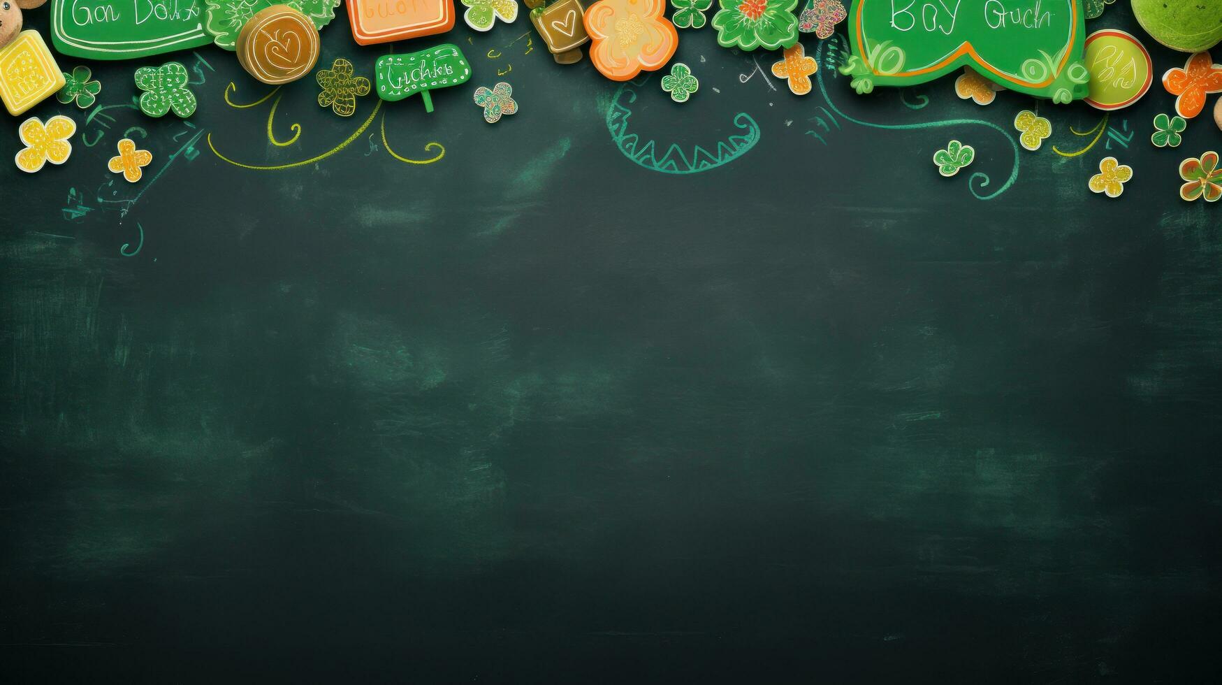 ai genererad en lekfull st. Patricks dag bakgrund med en grön svarta tavlan foto