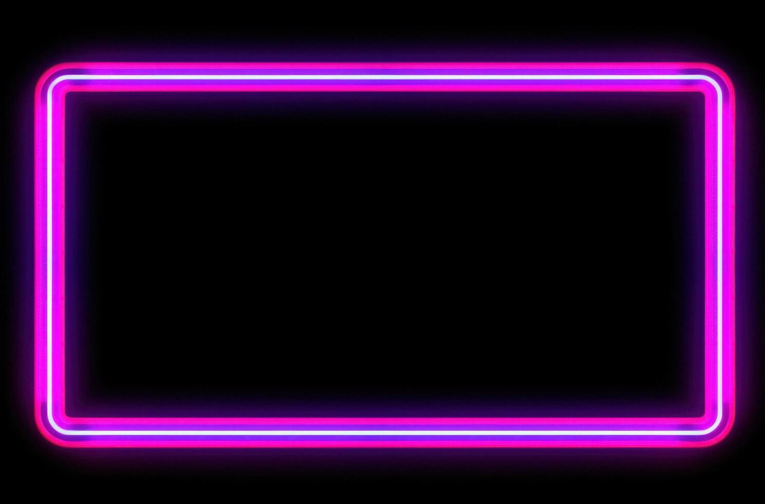 ai genererad rosa neon ljus ram på svart bakgrund foto